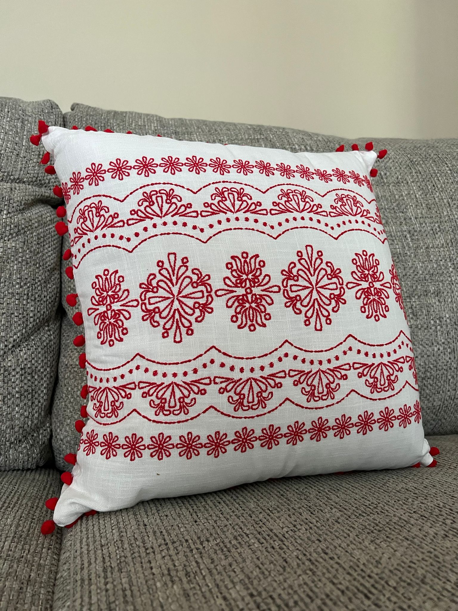 Infii Red Creamy Embroidered Cushion - Stylish Decor for Greater Toronto Area Homes#RC1001